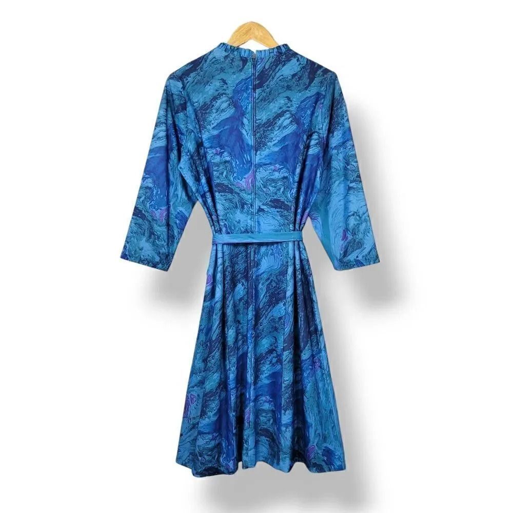 Vintage 50s 60s Mynette Marbled A-line Knee Length Dress with Tie Belt Size 18 - Picture 5 of 13